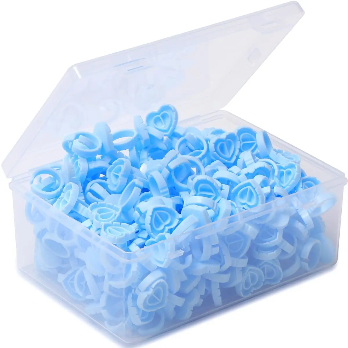 Caja de 100 Uds. De pegamento para extensión de pestañas, anillo floreciente, taza con forma de corazón, bandeja de pegamento integrada para pestañas, tazas para extensiones de pestañas