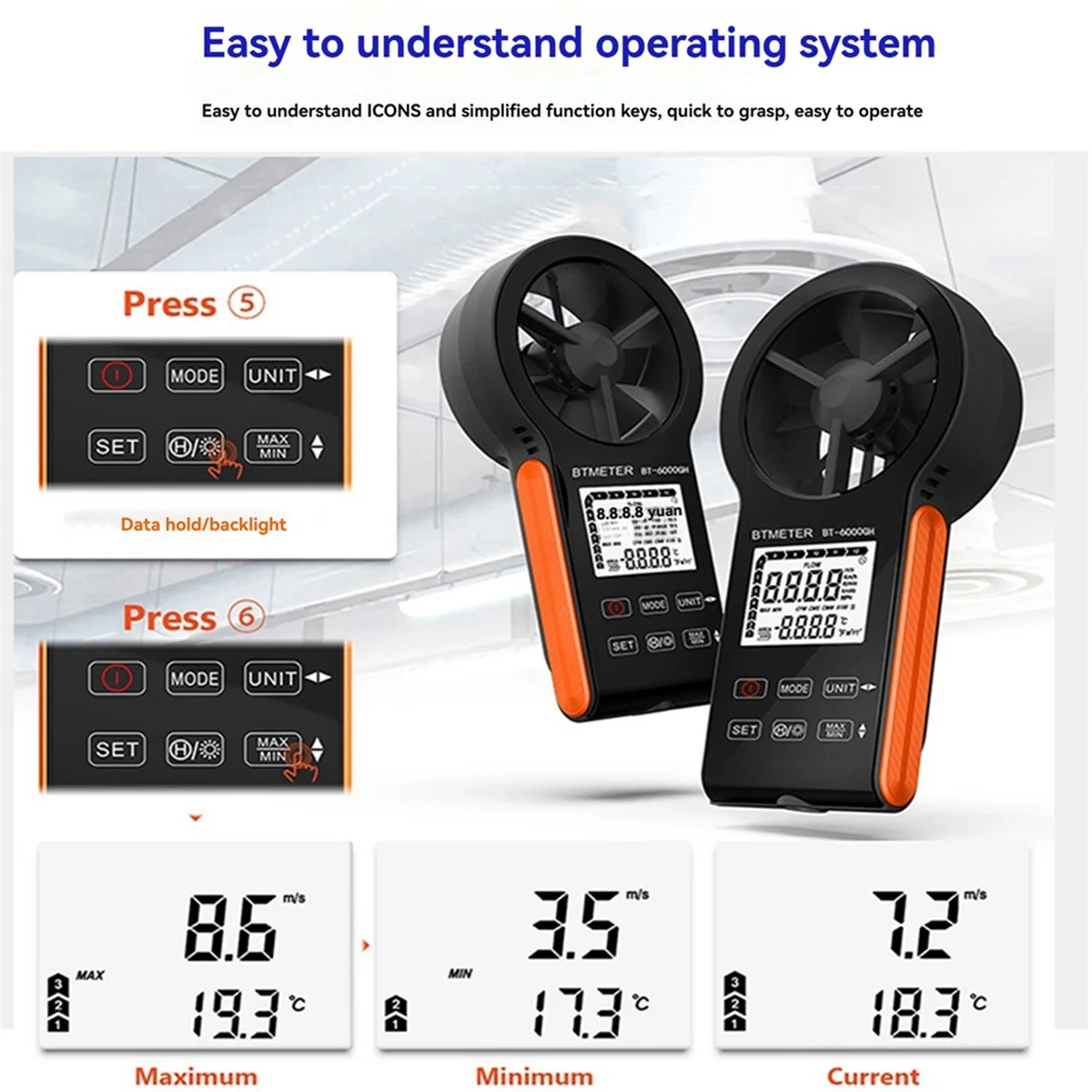 2025 New  Wind Speed Wind Volume Anemometer Intelligent High Precision Digital Anemometer Handheld Air Volume Tester