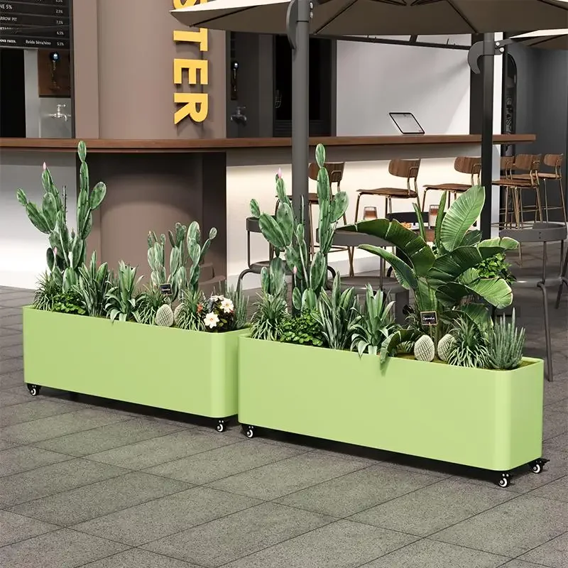 Mobile outdoor flower box wrought iron milk tea shop sales department courtyard with wheel combination outer pendulum fence part