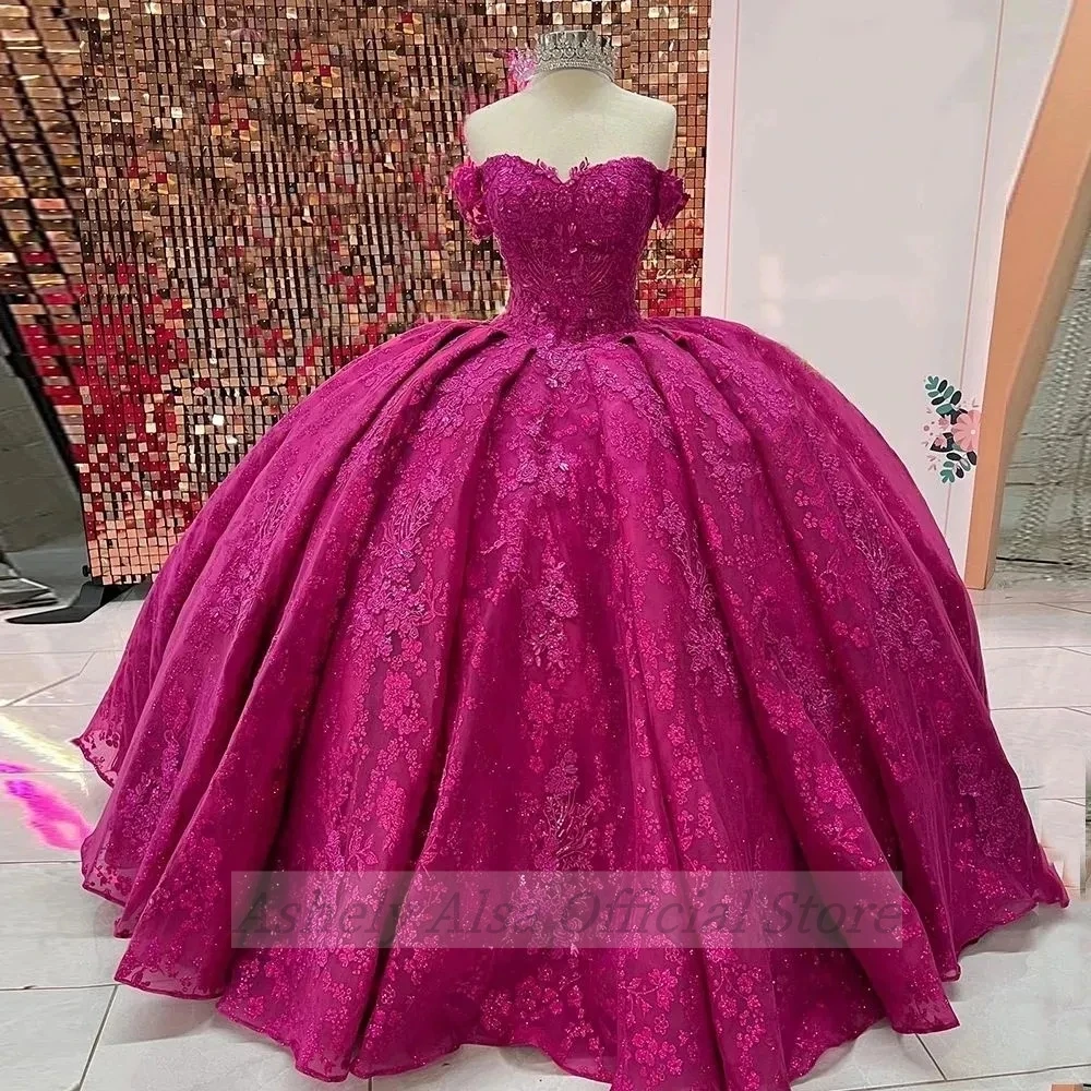 Customized  Ball Gown Quinceanera Dresses Sweet 16 Girls Party Prom Gown Fuchsia Lace Appliques Occasion Vestido De vx 14 Anos