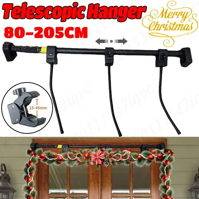 

Christmas Decoration Telescopic Hangers Double Door Adjustable Long Hook Stand Front Door Garland String Lights Hook Accessories