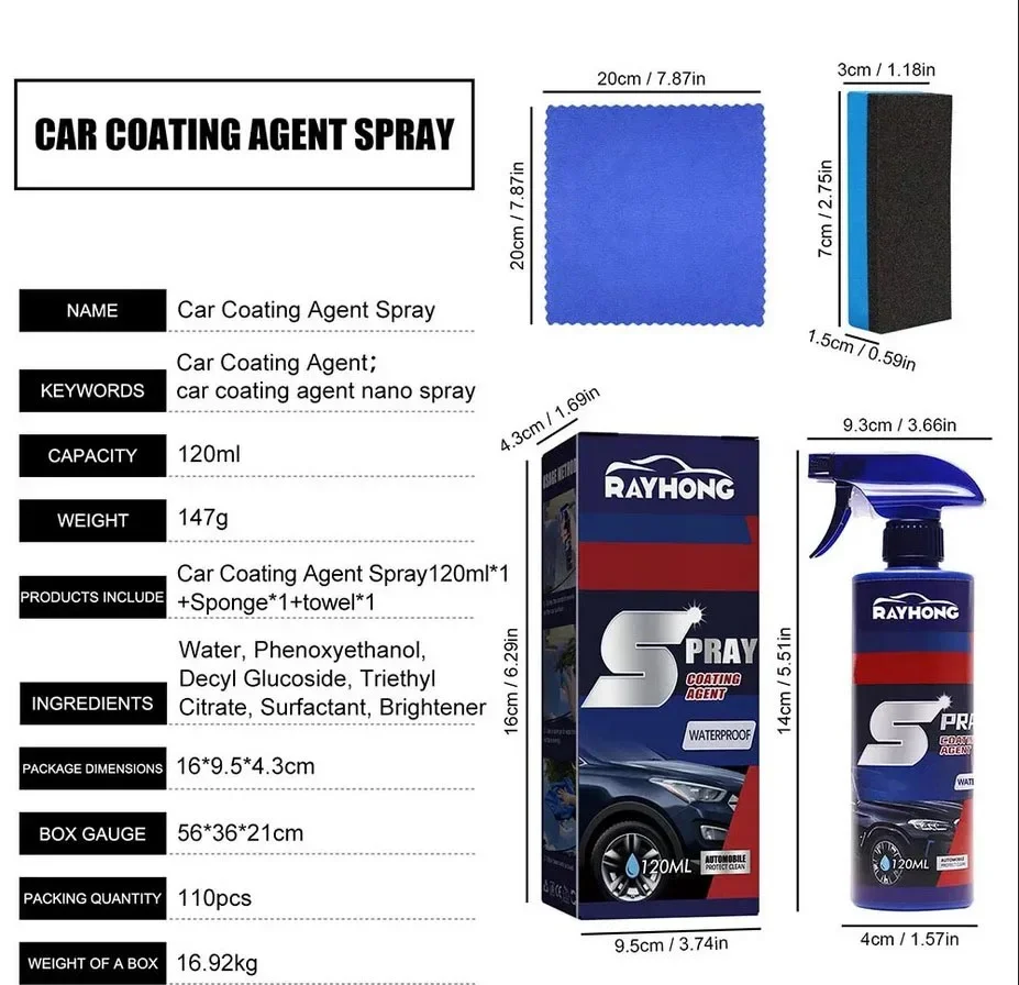 120ml 3 in 1 Ceramic Car Coating Spray High Protection Nano Paint Repair Spray Auto Hydrophobic Polish Eliminate Dirt Stain