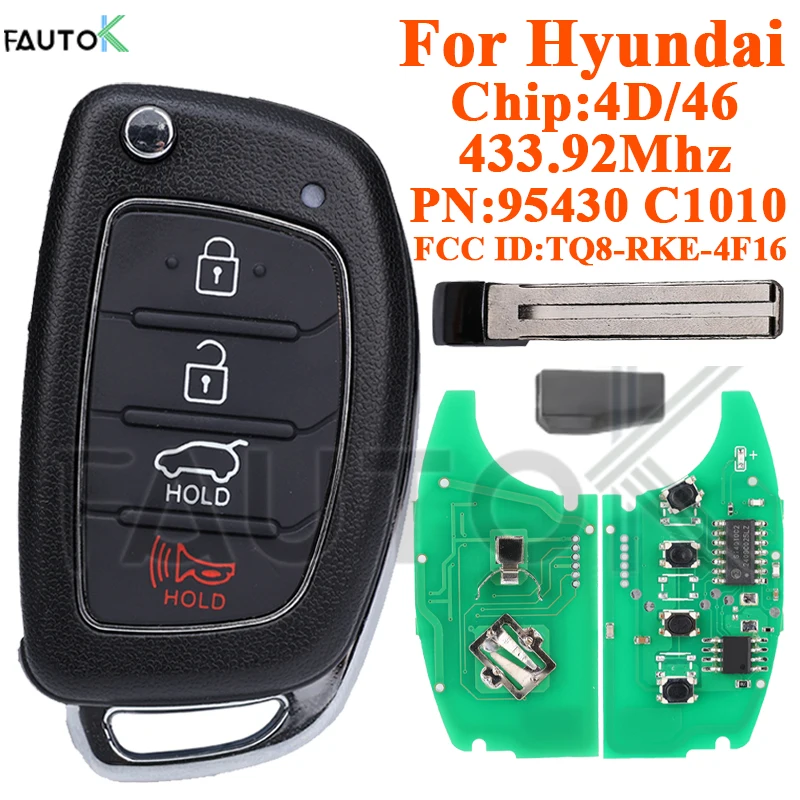 Keyless Entry Smart Flip Car Key For Hyundai Sonata 2014 2015 2016 2017 2018 ID:TQ8-RKE-4F16 95430-C1010 46/4D60 Chip 433MHz