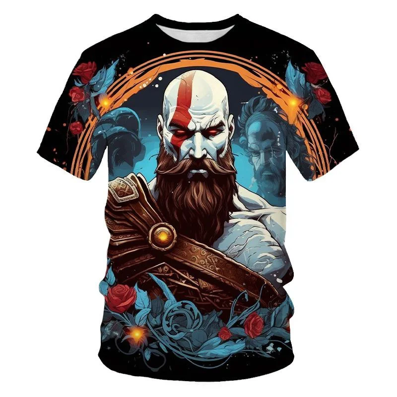 New Summer Fashion 3D Game God Of War Print T Shirt Kratos Graphic T-shirts For Men Kid Cool Hip Hop Short Sleeves Harajuku Tops