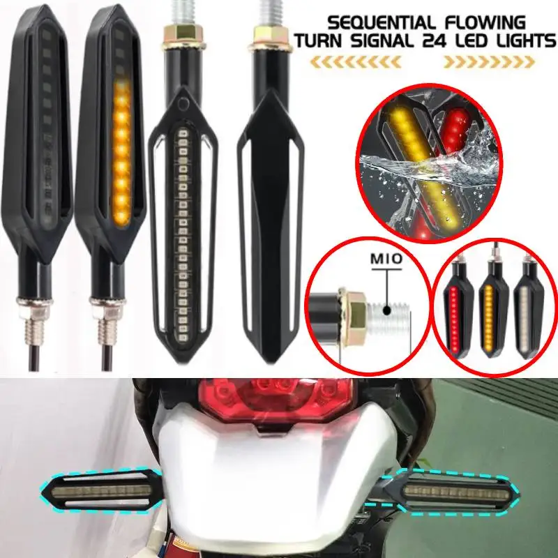 Motorcycle Turn Signals Lights Built Relay Flasher Motorcycle 24LED Flowing Water Blinker 12V 10mm Moto Indicator Turn Signal