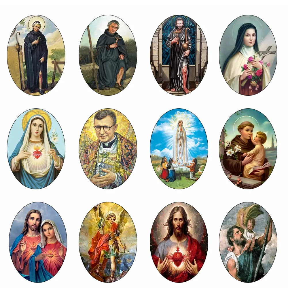 

6-25PCS Religious Oval Glass Cabochon Production of Catholic Virgin Mary&Saint Jesus Pattern Used for DIY Pendant Jewelry Making