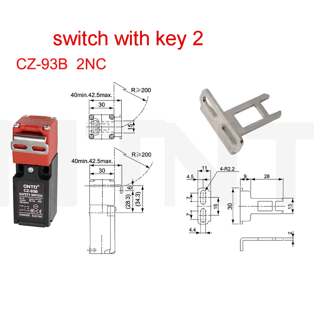 Safety Door Limit Switch Micro Switch CZ-93B 2NC 3A with Key CZ-93C NO-NC Safety Door Limit Switch