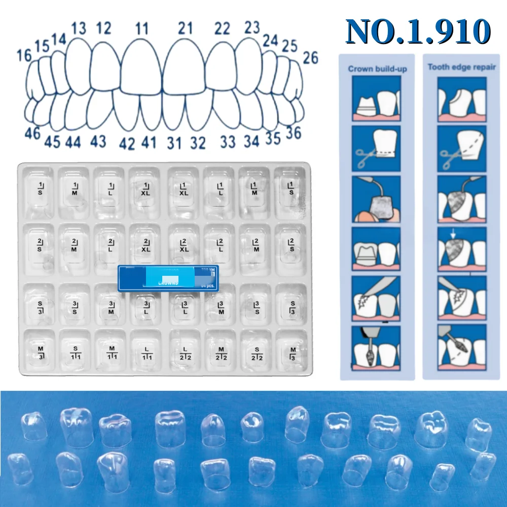 No.1.910 Dental Anterior Transparent Forms For Temporary Crowns Kit 64Pcs/Box