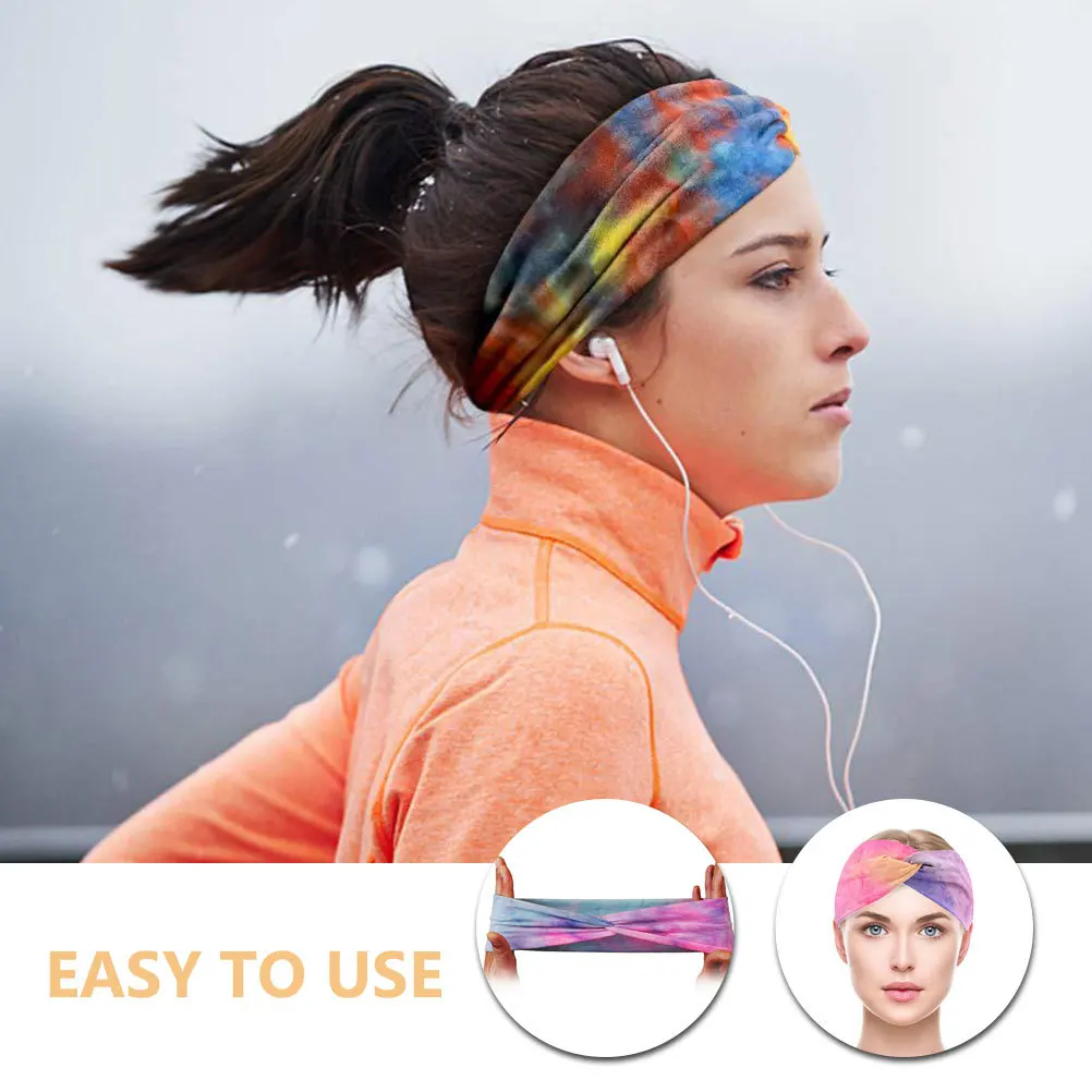 

4Pcs Sports Headbands Wide Tie-Dye Elastic Sweatbands for Women Yoga Running Gym Workout Fitness Exercise Hair Bands