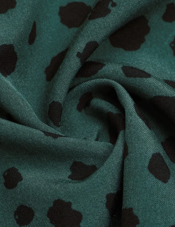 Fashion Autumn Women's V Neck Green Long Sleeve Leopard Print Dress Ladies High Waist Chic Dresses Vestidos