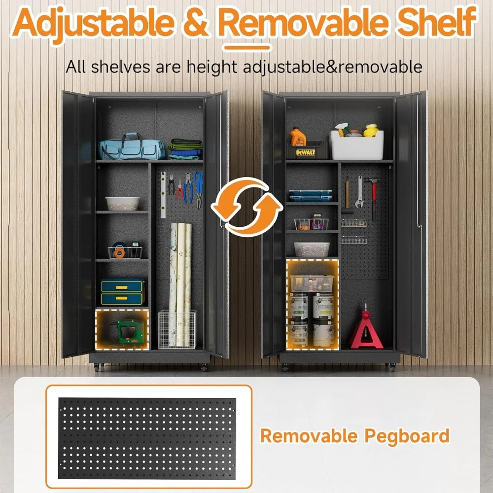 二重扉のスチール製工具収納キャビネット（調節可能な棚と施錠機能付き）
