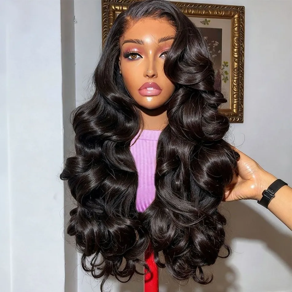 Wig Rambut Asli 100% Brazilian Body Wave 13x6 Hd Lace Frontal Wig dengan Lace Transparan, Kepadatan 250, Panjang 30-40 Inch, Preplucked