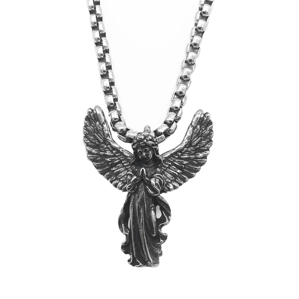 Retro Angel Pendant Necklace Virgin Angel's Wings Choker Jewelry for Man Women Metal Hip Hop Angelhood Charm Luck Amulet Gifts