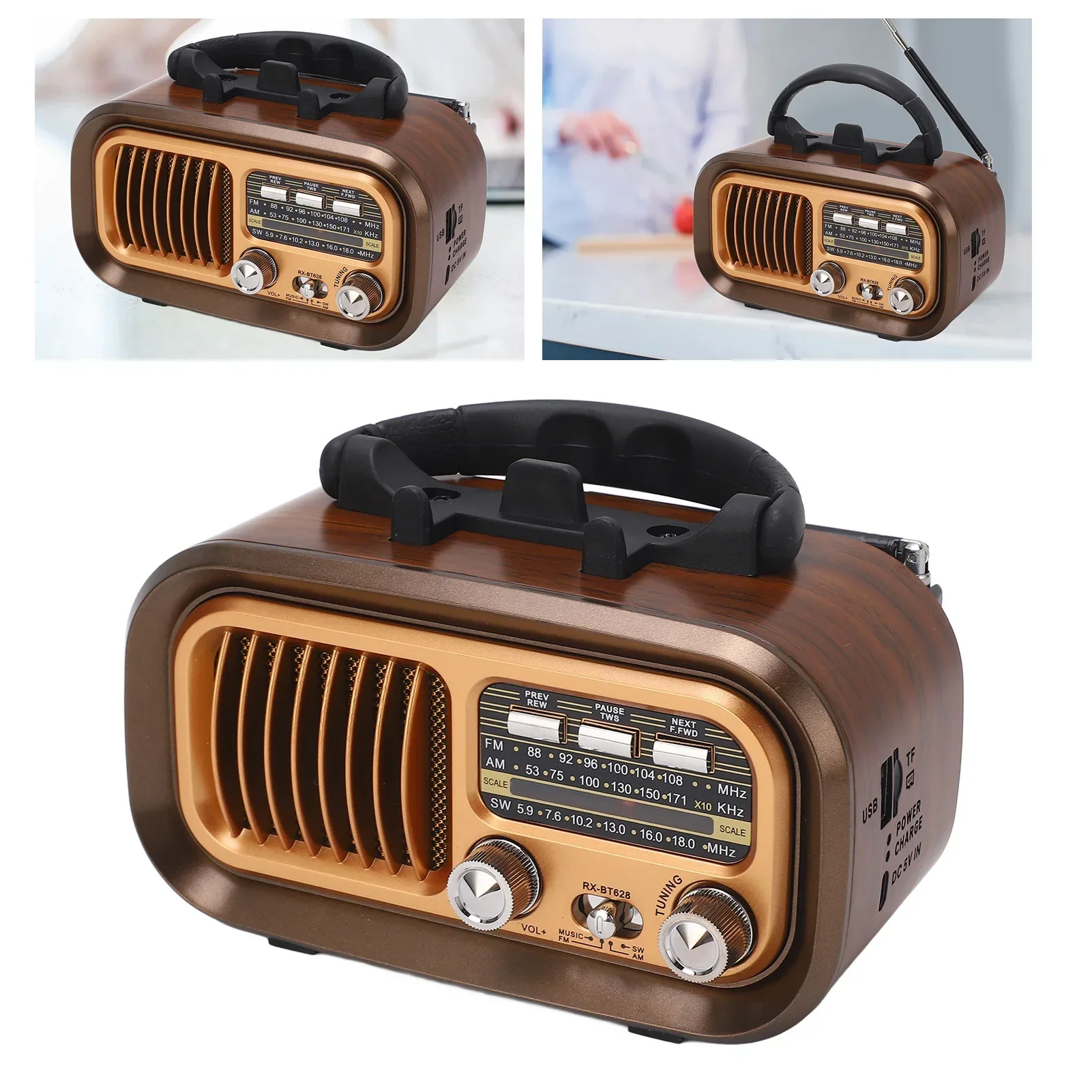 Bluetooth Radio Speaker Portable Vintage Radio Speaker 3 Bands Multifunctional Bluetooth AM FM Radio for Indoor and Outdoor