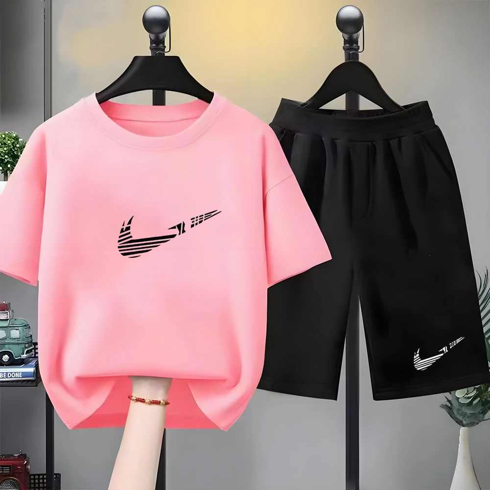 

Children Set white T-shirt Short-Sleeved+Shorts Boy Girl Toddler 3-12Years Casual Sports Brand cool Fashio Clothes Summer