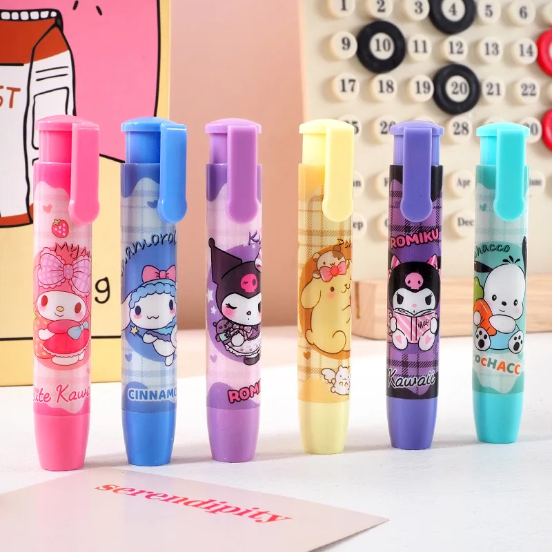 

6pcs/lot Kawaii Sanrio Press Eraser Cute Melody Pochacco Writing Drawing Pencil Erasers Stationery Gifts School Supplies