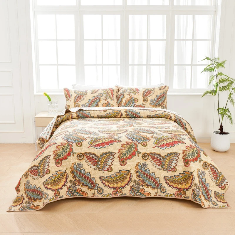 CHAUSUB Printed Cotton Quilt Set Queen Size 3PCS Bedspread on the Bed Summer Lightweight Quilted Comforter Home Decor Bed Cover