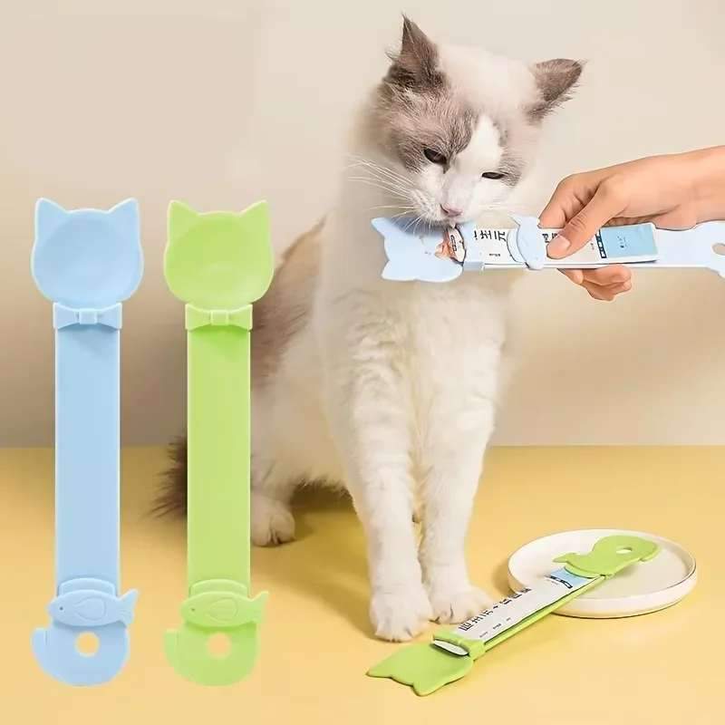 1/3 Stück Katzenstreifen-Fütterungslöffel mit langem Griff, leckbarer Nassfutter-Spender für Katzen, Fleischpaste-Fütterungslöffel, Tierbedarf – Detail 1