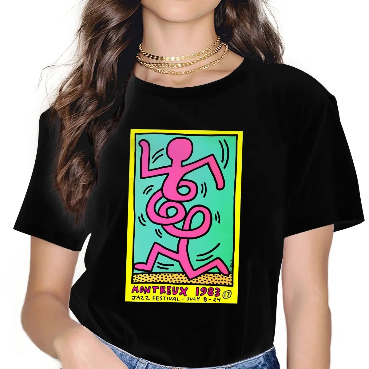 Haring Geometric Graffiti Iazz Festival Tshirt Homme Women's Streetwear Unisex Polyester Blusas T Shirt For Women