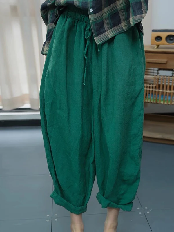 Lente Nieuwe Retro Etnische Artistieke Elastische Taille ket Pure Kleur Veelzijdige Afslanken Casual Broek vrouwen Hoge Taille Harlan Pa...