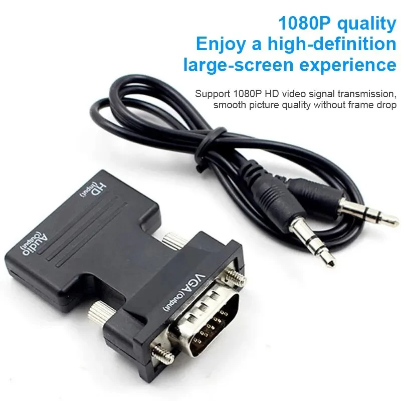 Adattatore convertitore femmina-VGA maschio compatibile HDMI con cavo audio da 3,5 mm per monitor PS4 Proiettore PC portatile 1080P HD a VGA