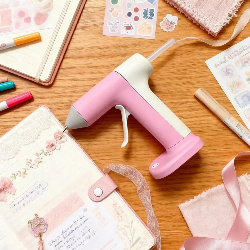 DT16 Cordless Hot Glue Gun Fast Preheating Rechargeable Wireless for DIY Crafts Home Repairs School Projects Pink