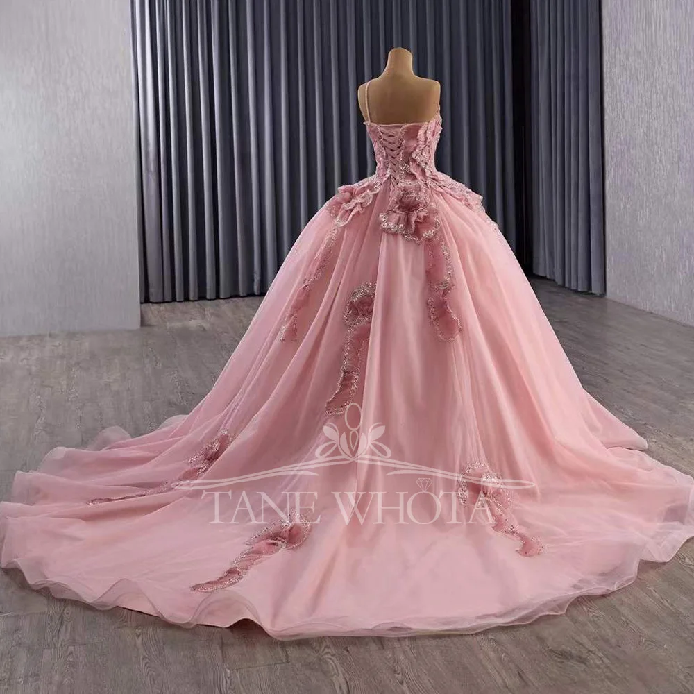 Vestidis Customizable Pink Prom Dress Quinceañera One-Shoulder Lace-Up Back Sequined Tiered Design For Women