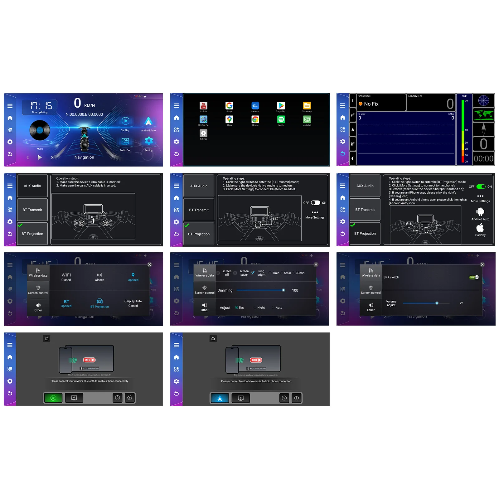 방수 안드로이드 13.0, 6.2 인치 터치 스크린 오토바이 스마트 플레이어, 지지대 카플레이, 안드로이드 자동 와이파이