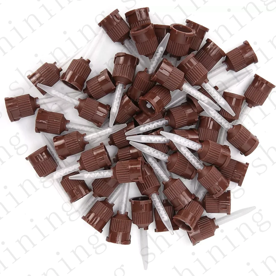 100Pcs Dentistry Disposable Mixing Tips Silicone Rubber Mixing Head 1:1 For Impression Mixing Dispensing Gun Dental Materials