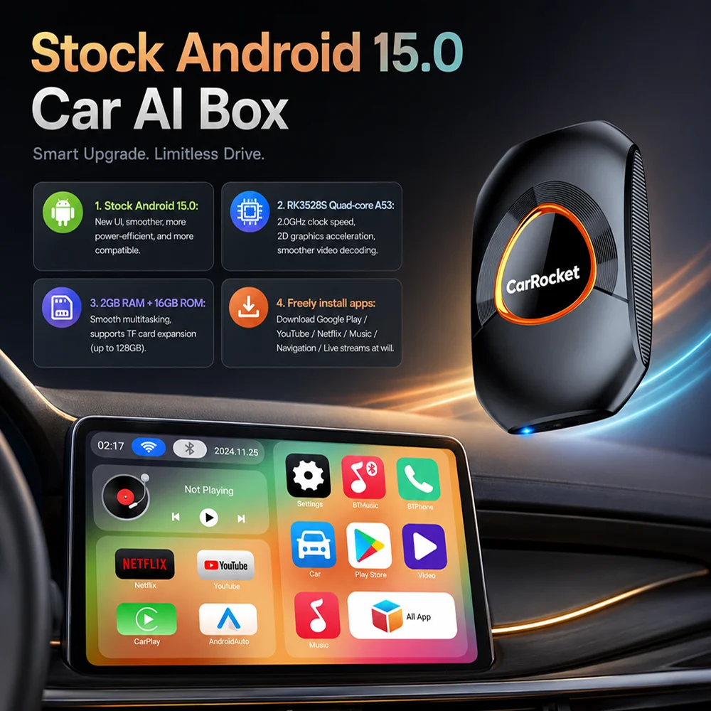 CarRocket Wireless CarPlay AI Box For Factory Wired CarPlay Cars