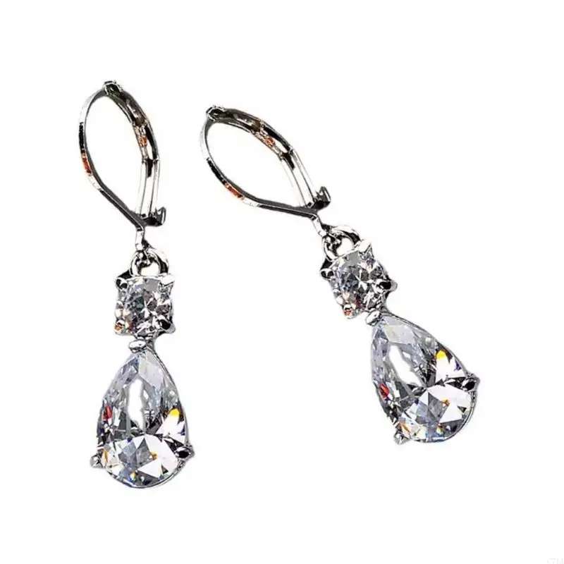 Elegant Teardrop Shaped Long Hoop Earring Zinc Alloy Lightweight Allergy Resistant Jewelry C71A