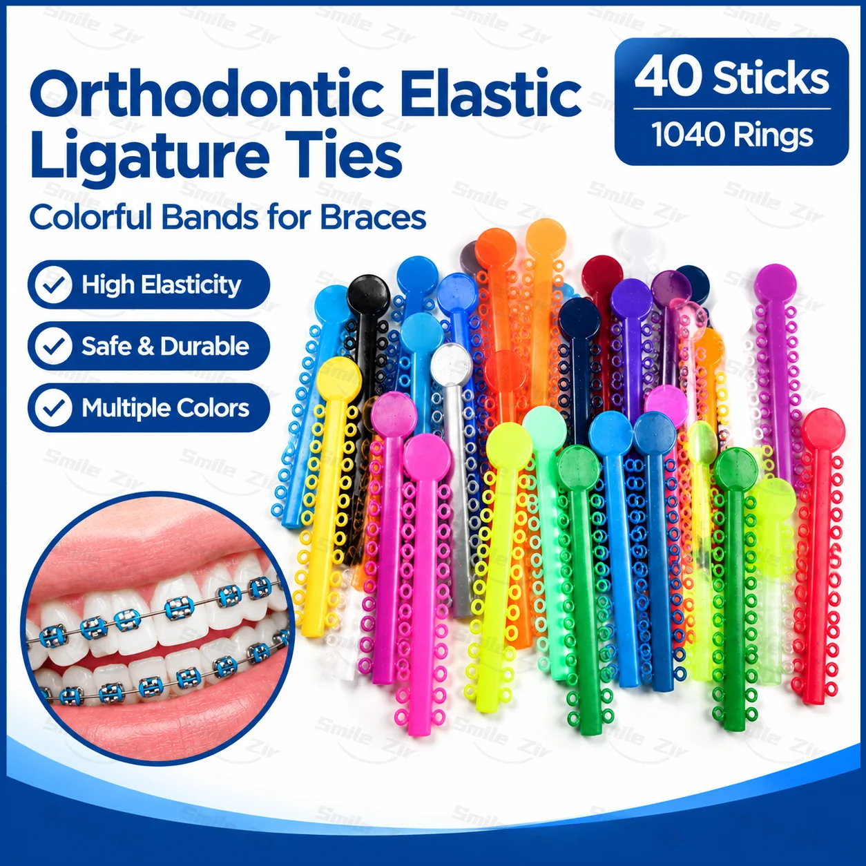 40Sticks Dental Teach Orthodontic Material Dental Orthodontic Elastic Ligature Ties Colorful Bands for Dentistry Brackets Braces
