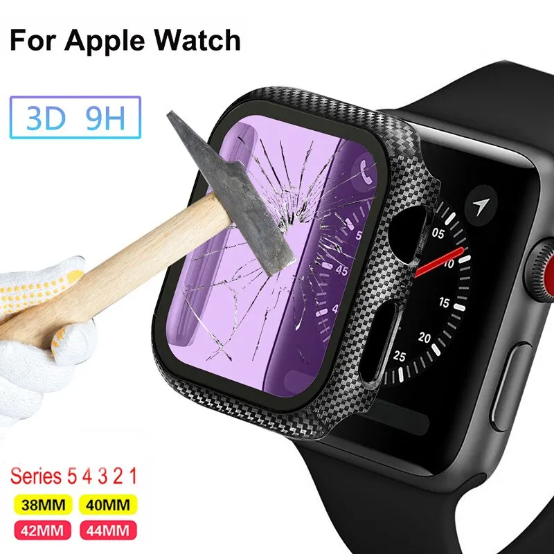 Carbon Fiber case For Apple Watch 49mm 45mm/41mm 44mm 40mm Screen Protector Glass Protector Cover Iwatch Series 3 SE 6 7 8 ultra