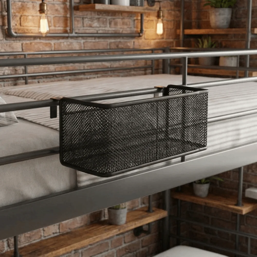 Large Capacity Bedside Storage Basket Space Saving Iron Bedside Shelf Moisture-proof Sturdy Metal Hanging Shelf College Students