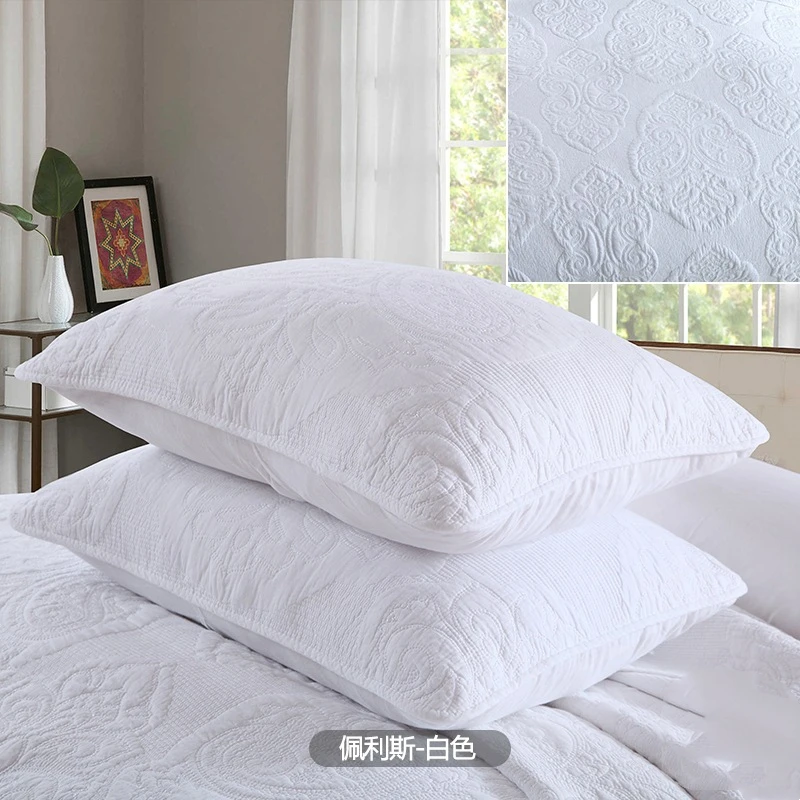 2pcs 100% Cotton Quilted Pillowcase White Embroidery Bedding Solid Color Wide Edge Pillow Cover Thickened Decorate Pillow Case