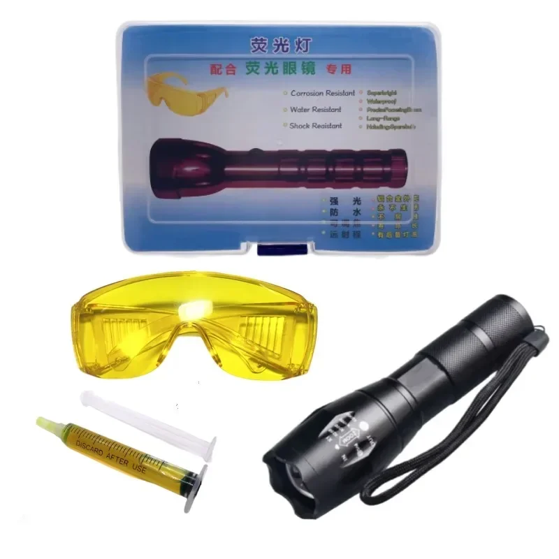 Zoomable UV Flashlight Protective Glasses UV Dye Tool Set   Car Air Conditioning A/C System Leak Test Detector Kit