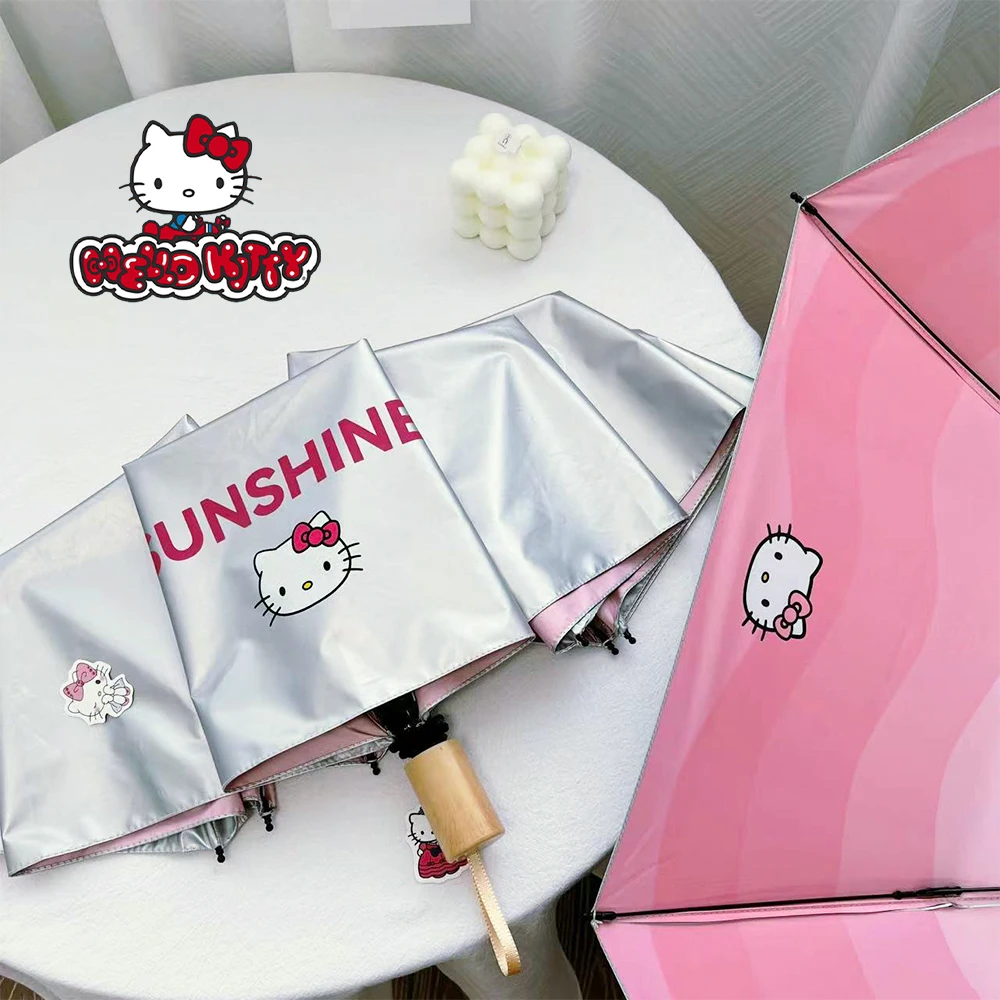 

Sanrio Hello Kitty Umbrella Sunshine and Rain Anime Print Cute Cartoon Girl Portable Self-folding UV Protection Umbrella Toys ﻿