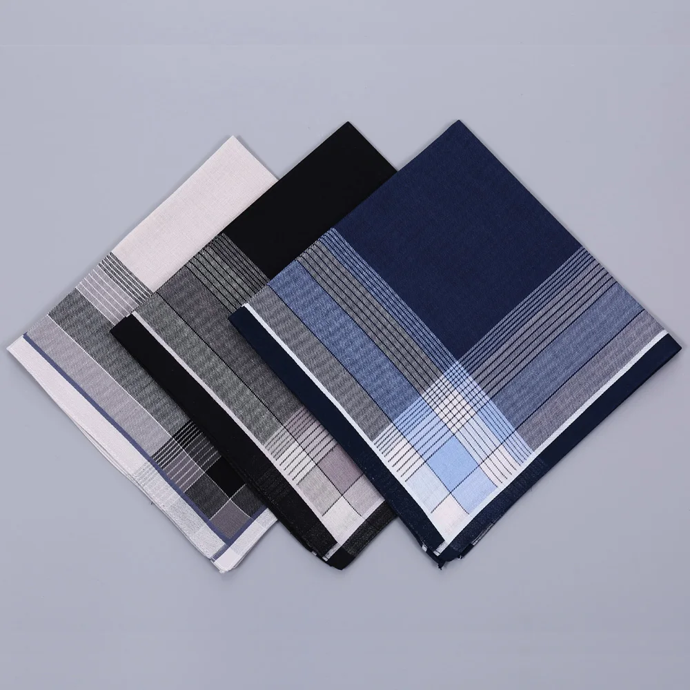 メンズ純綿ハンカチ3枚組、柔らかく快適な綿ハンカチ、クラシックなチェック柄ハンカチ、男の子用