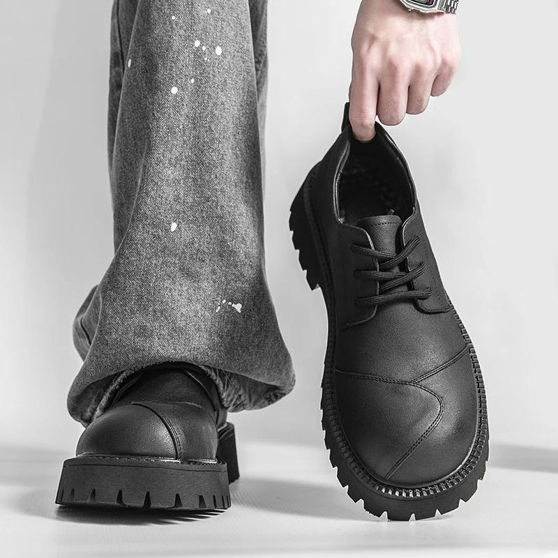 Men Thick Bottom Derby Shoes PU Comfortable Trendy Casual Men Shoes Size 38-46