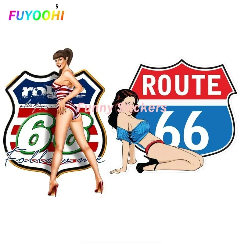 FUYOOHI Exterior/Protection Fashion Stickers Sexy Sticker Route 66 Pin Up Girl Decal Car Body Motorcycle Decorative