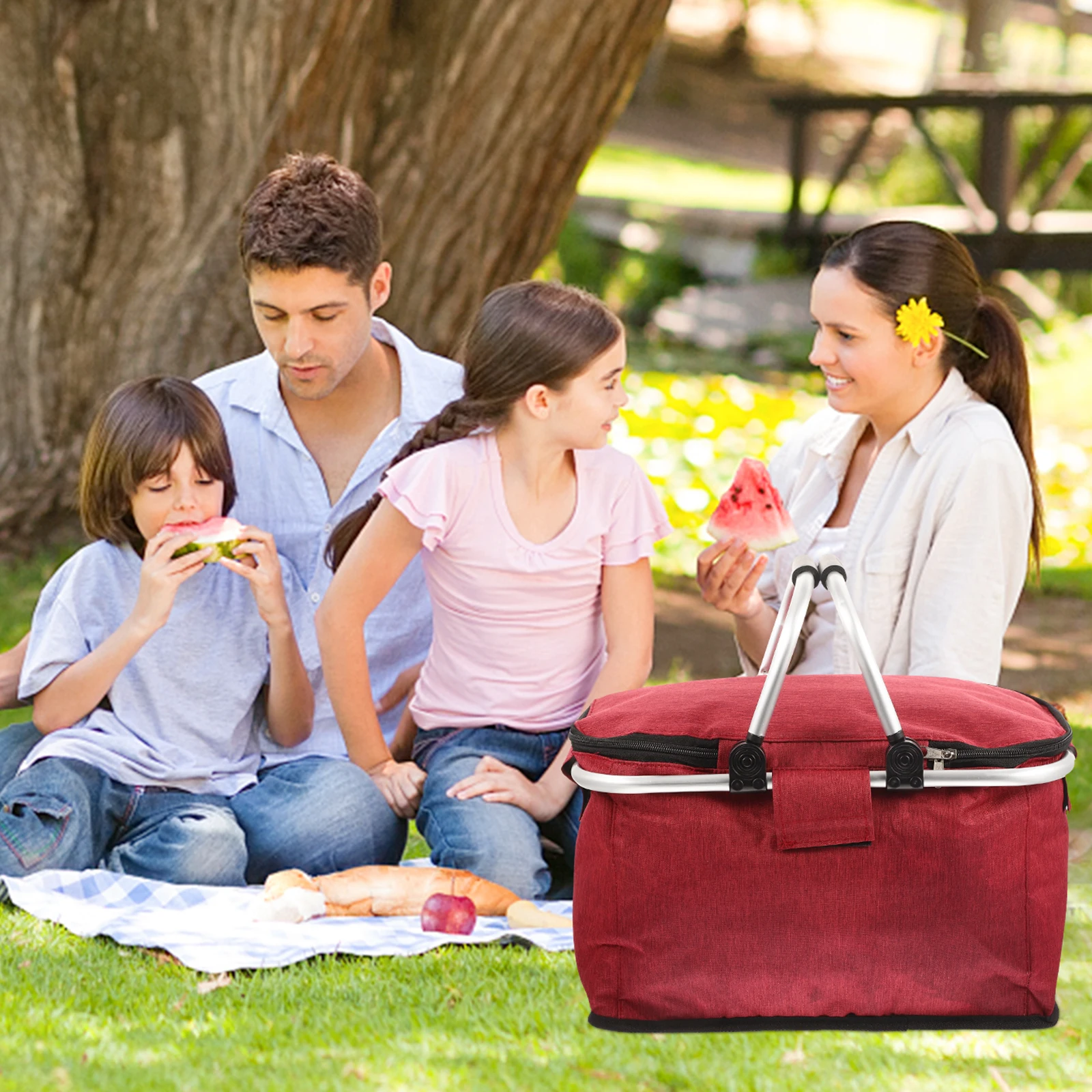 

Portable Picnic Basket Large Capacity Aluminum Collapsible Food Storage Lunch Bag Camping Grocery Shopping Container