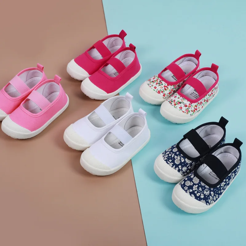 2024 New Spring Autumn Baby Girl Shoes Kids Canvas Shoes Children Casual Sneakers Candy Color Flowers For Girls Floral Prints