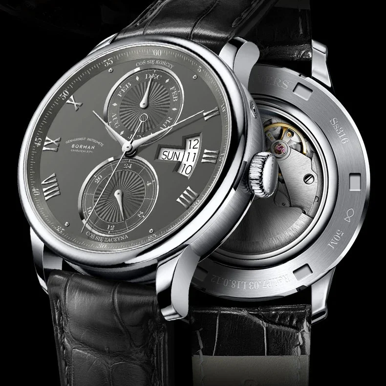 

BORMAN 3876 Men Automatic Watch 42mm Mechanical WristwatchWaterproof Sapphire Luminous Multi-Dial Month Week Date 24 Hour