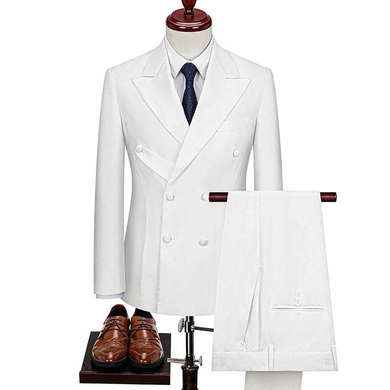 2 Piece Men's Wedding Suits White Brand High-end Solid Suits Fashion Casual Dress Jacket Party Costumes Jacket and Pants