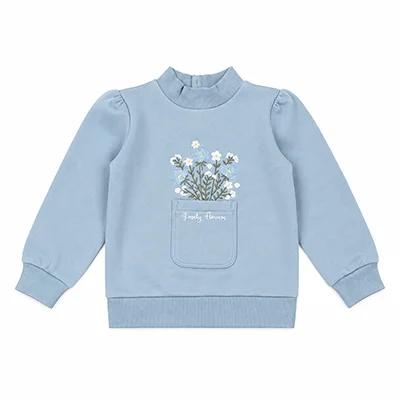 BARCALI Fall Blue French Terry Pocket Set 2pcs Children's Outfit Embroidery Design for Girl Boys And Baby Teenage Clothing Set