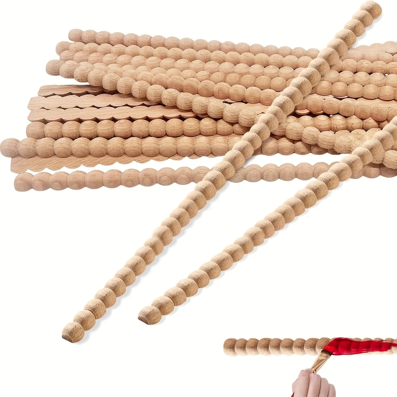 

Decorative Beaded Wood Trim Molding 12 Pcs Half Wooden Beads 15.75 Inch Unfinished 3D Bead Pearls