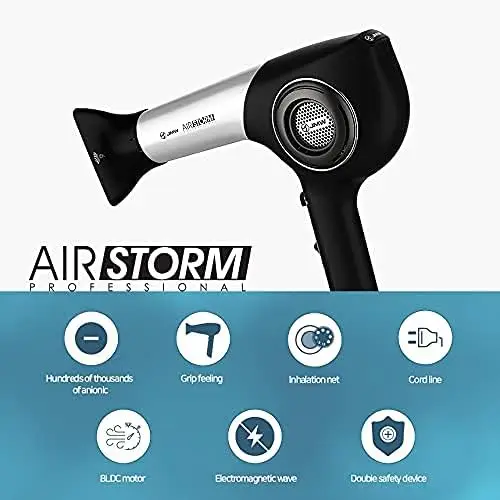 Salon-Grade Hair Dryer with 1600W BLDC Motor – Rapid Drying, Strong Cold Airflow, Lightweight, Low-Noise Operation