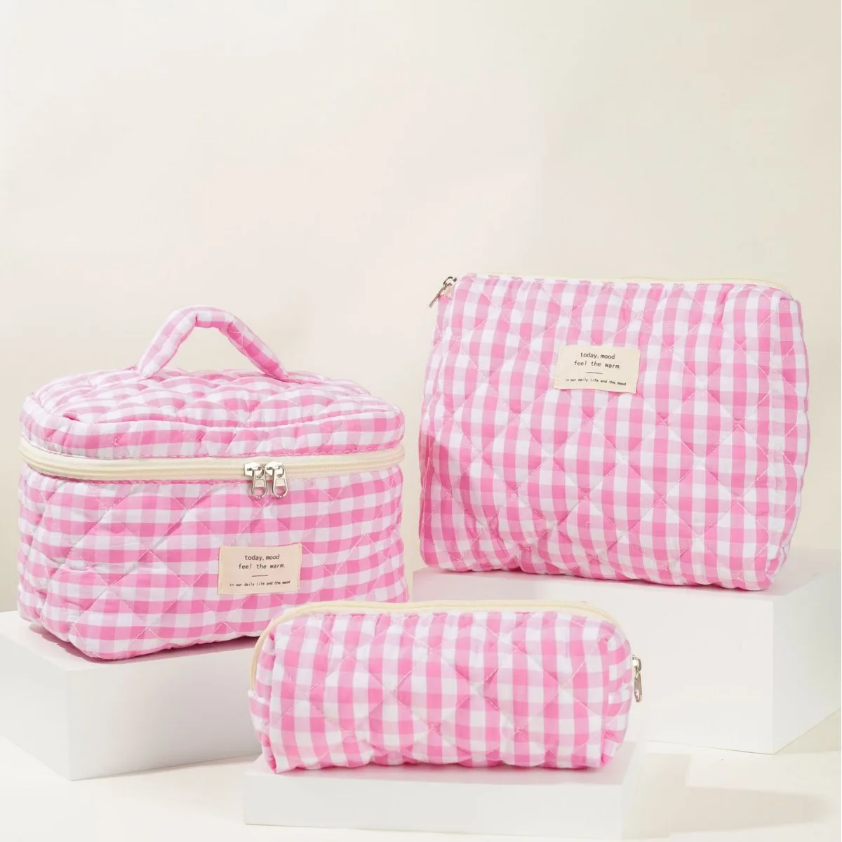 Checkered Makeup Bag Cotton Cosmetic Bag Make Up Large Capacity Organizer Pouch Travel Purse Cute Purse Travel