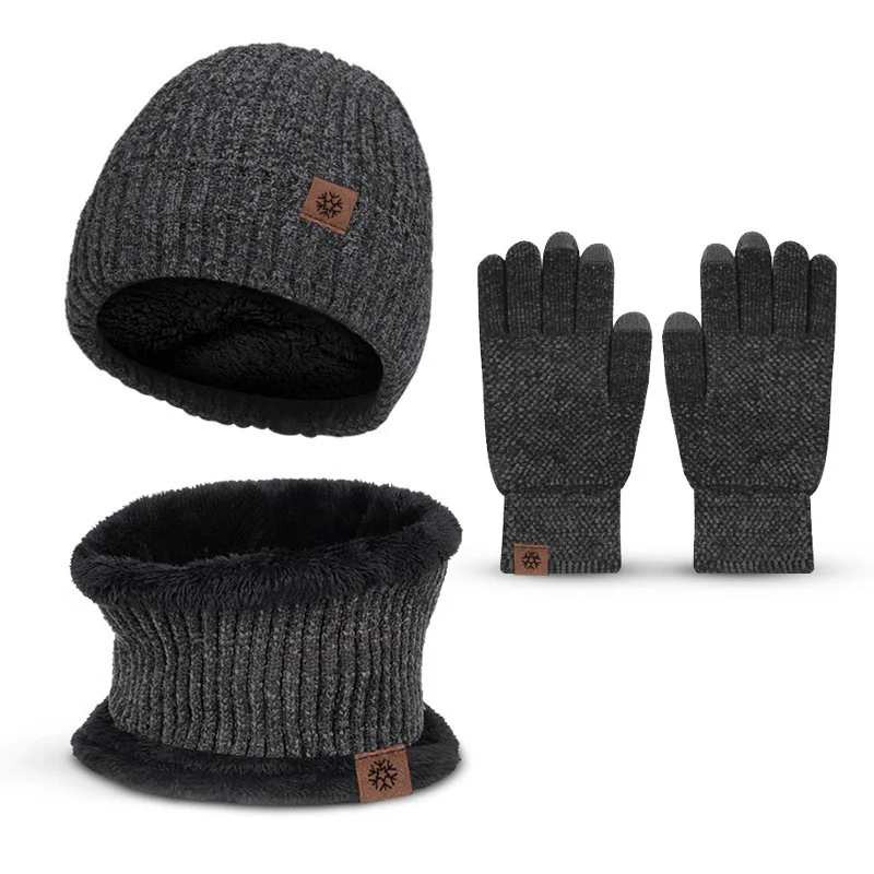 Cappello invernale scaldacollo sciarpa e guanti guanti Touch Screen per uomo donna guanti e sciarpe in maglia Beanie Set 3 pezzi