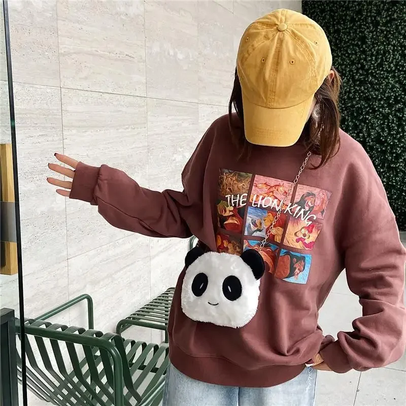 Saco panda de pelúcia fofo feminino, The Trendy versão coreana, sacos de corrente de mensageiro dos desenhos animados, porta-moedas, novo, outono e inverno, 2022